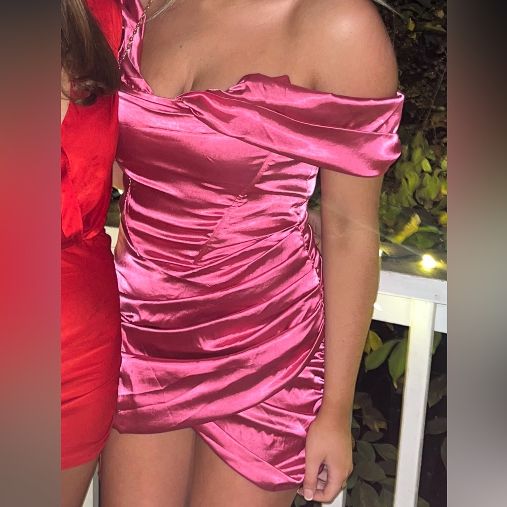 House of Harlow Pink Off-Shoulder Satin Dress